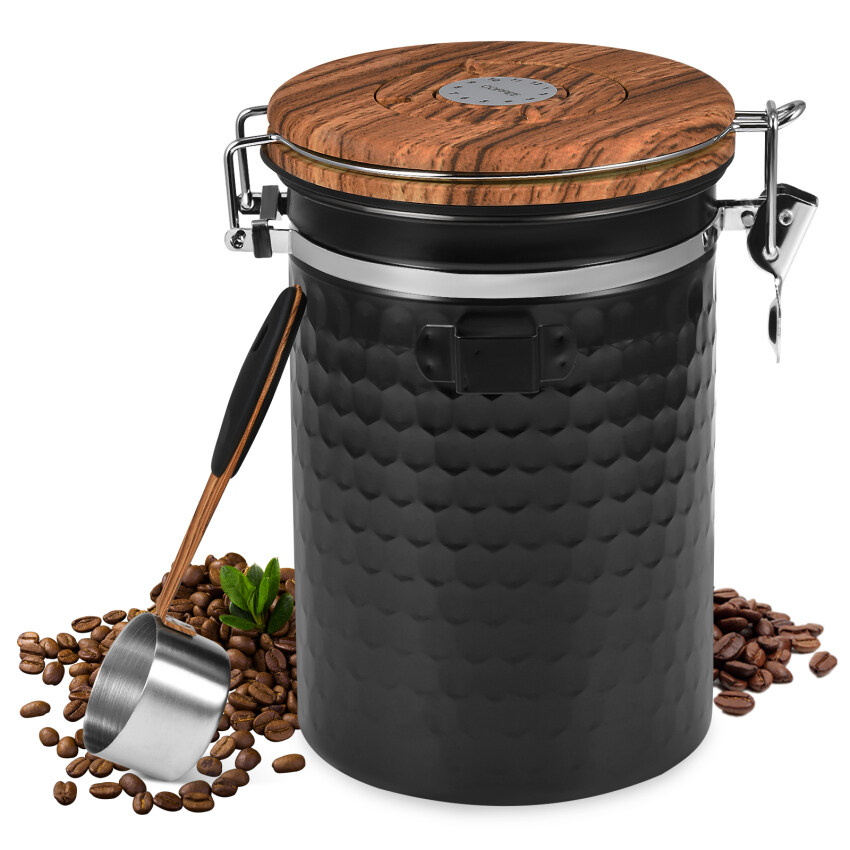 【Ready Stock】Airtight Coffee Canister for 1 kg Coffee Beans with Vacuum Lid (Coffee Tea Container, Stainless Steel Storage Tin with Aroma Seal, Storage Jar for 1000 g Coffee) Matte Black (2800 ml)