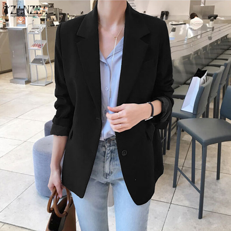 ZANZEA Korean Style Women Casual Long Sleeve Blazer Suits Collared Button Up Outerwear