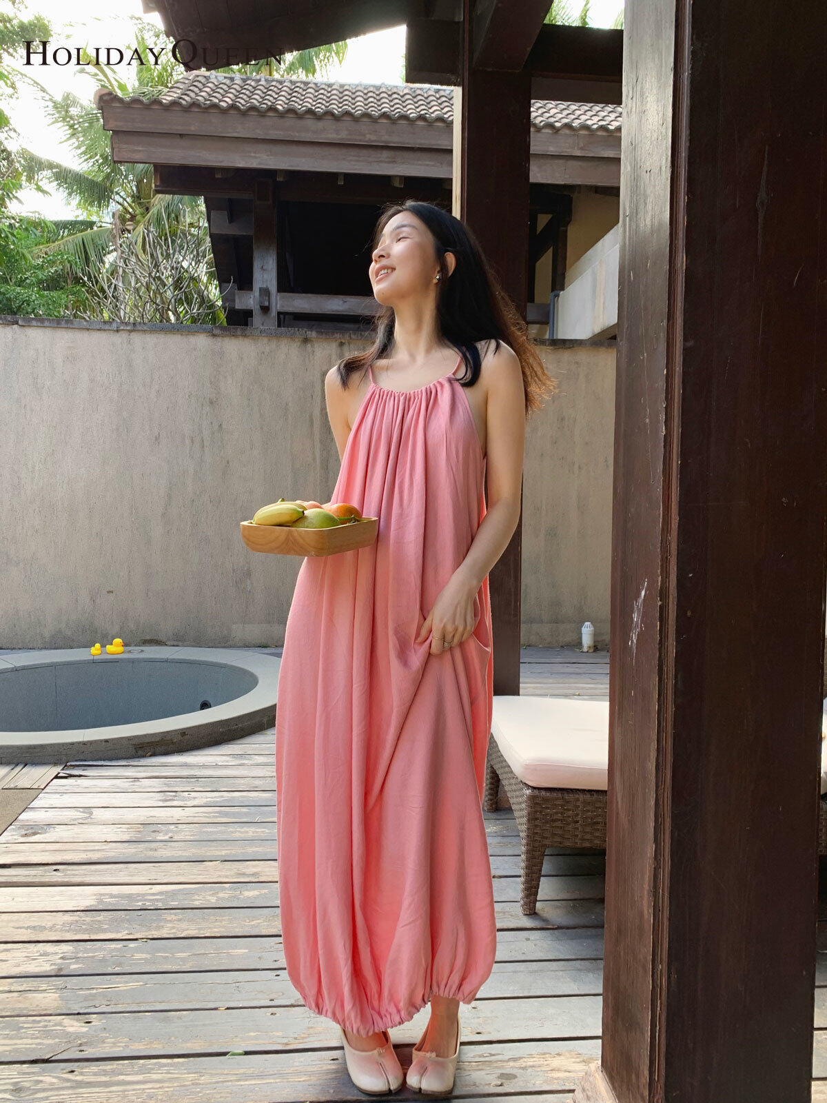 HolidayQueen New natural linen hanging neck loose style dress HQ2053